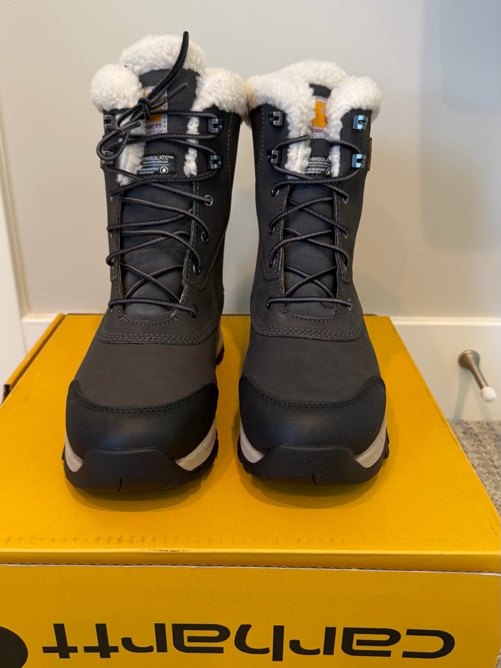 Carhartt Women's Black Winter Boots with White Faux-Shearling Collar